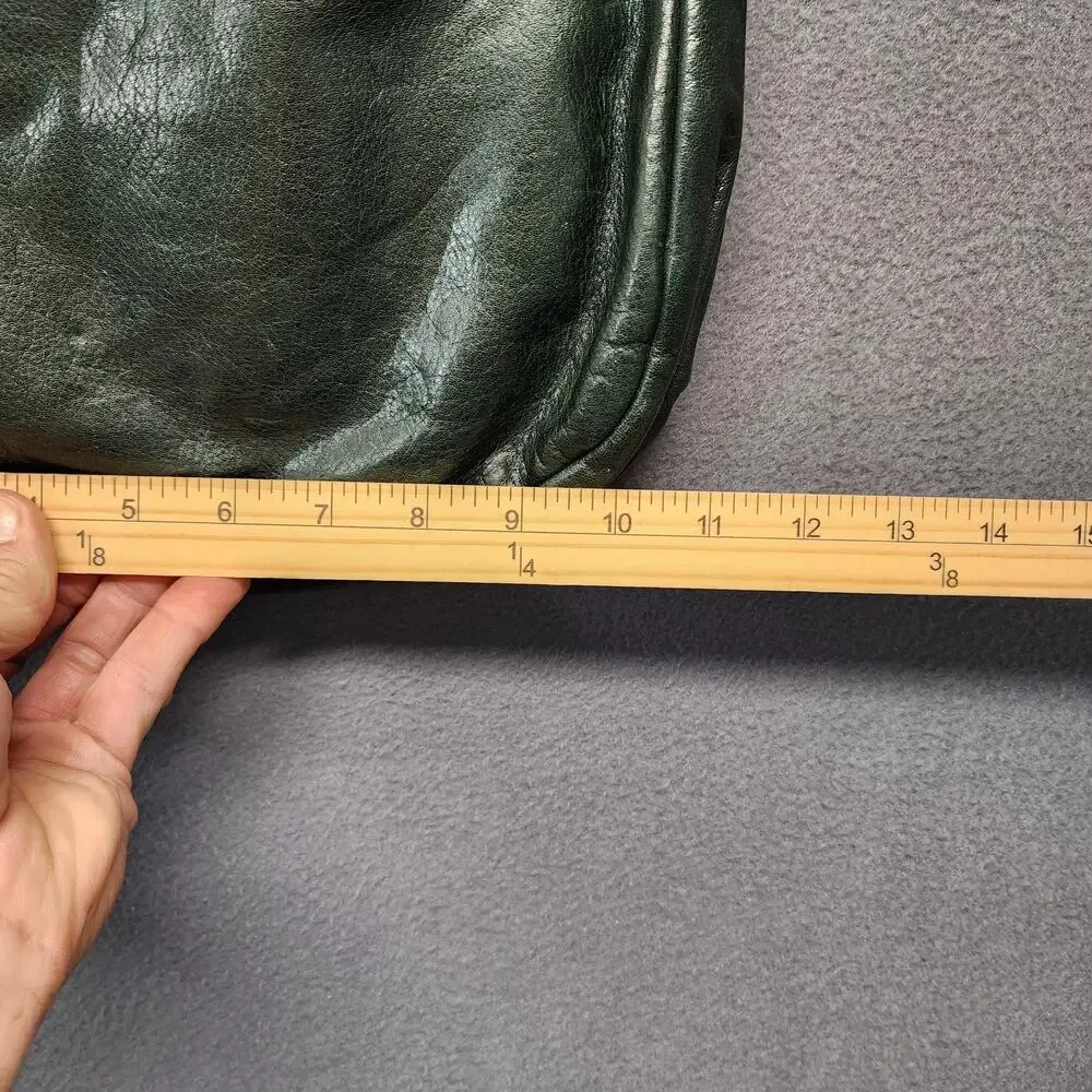 Leather Shoulder Bag Womens Dark Green Flap Pocket Zip Compartments Medium Purse